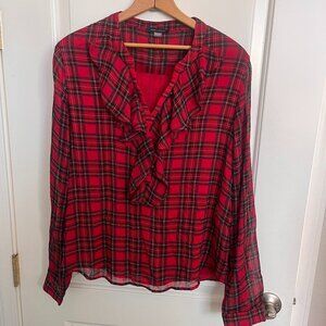 Tommy Hilfiger Red Plaid Ruffle Blouse